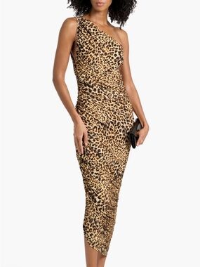 Norma Kamali Diana one-shoulder ruched leopard-print stretch-jersey midi dress